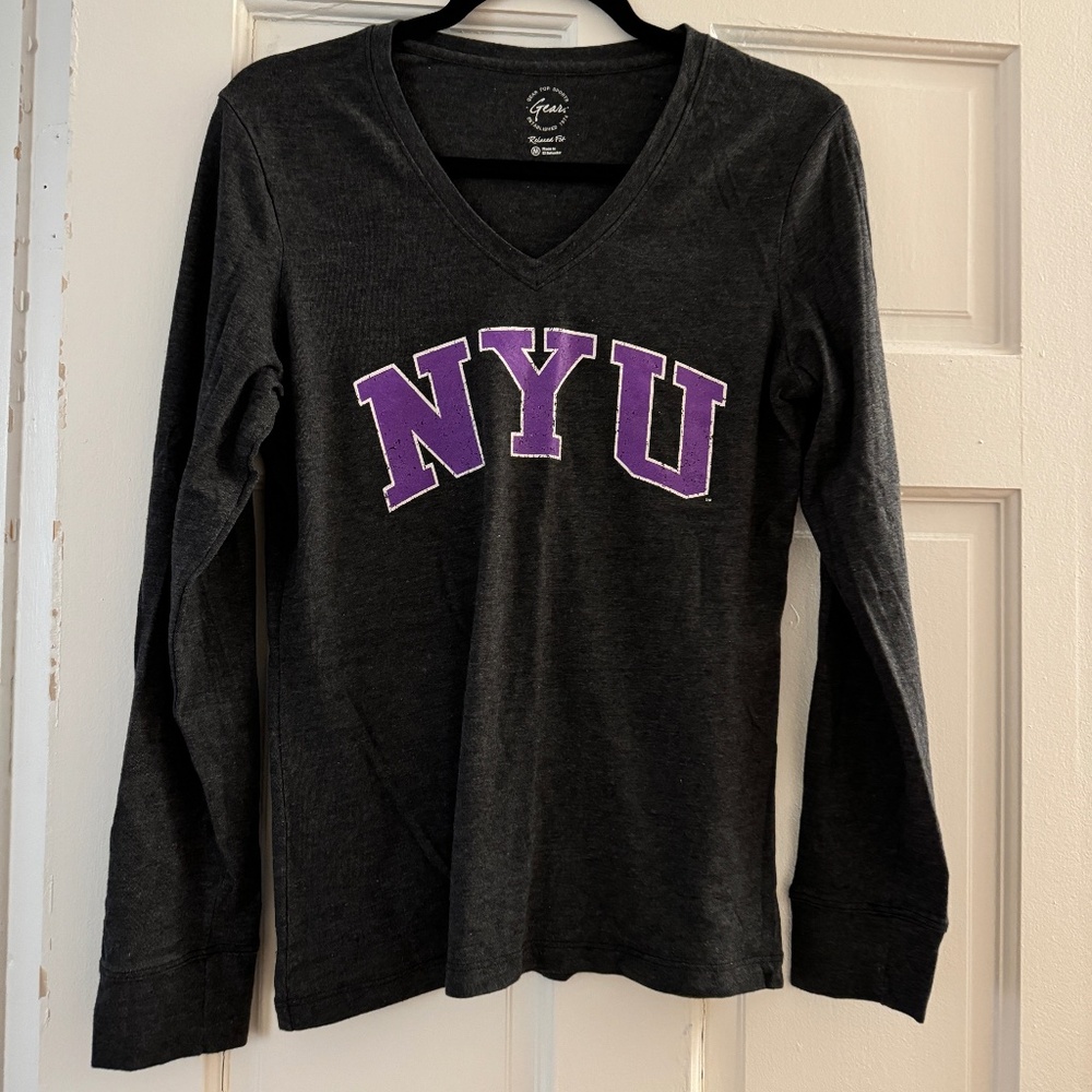 NYU Long Sleeve V Neck Shirt